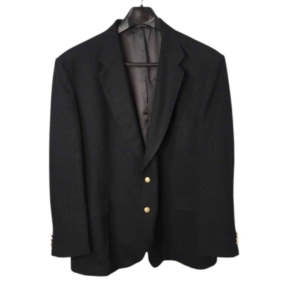 Stafford Black Blazer Classic 2 Button Sport Coat Business Formal Wool Blend 54L
